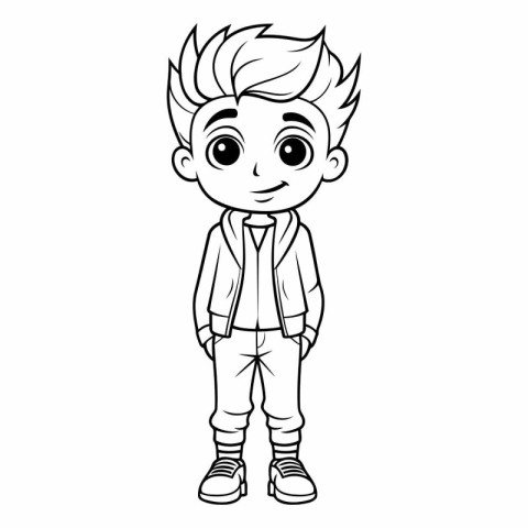 Vector Cartoon Illustration of Cute Boy Character for Coloring B