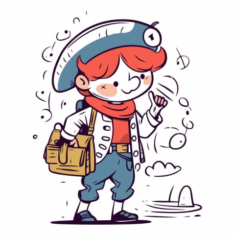 Cartoon sailor boy in hat and scarf on white background.