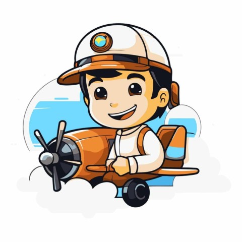 Illustration of a Kid Boy Wearing a Pilot Costume Playing with a