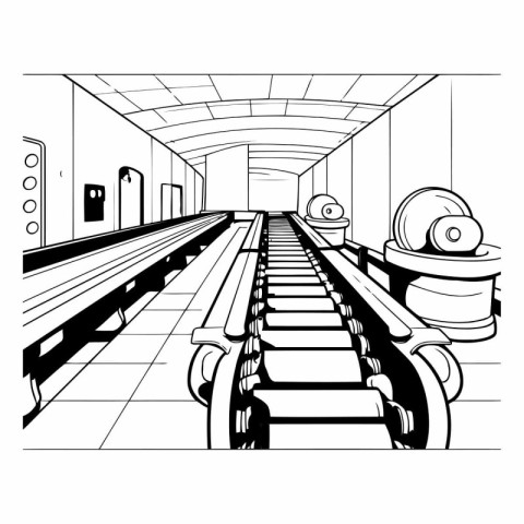 Vector illustration of a conveyor belt in a factory or warehouse