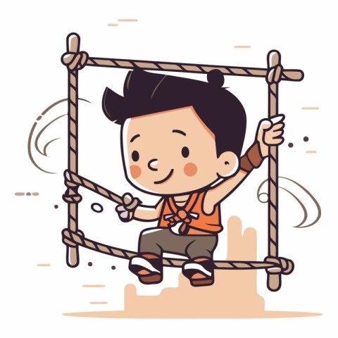 Boy playing in the rope playground of a cartoon character.