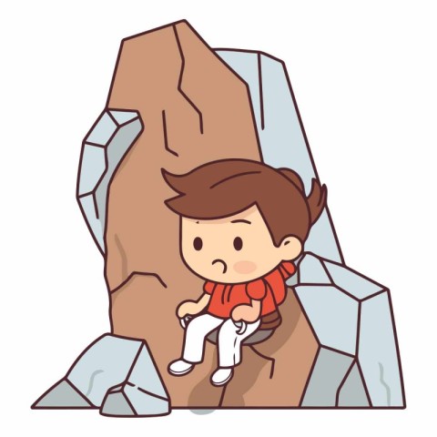 Boy sitting on the rock of a boy sitting on a rock.