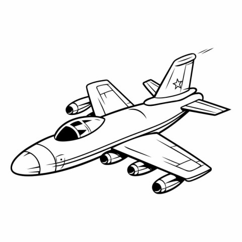 Military aircraft icon. Hand drawn illustration of military airc