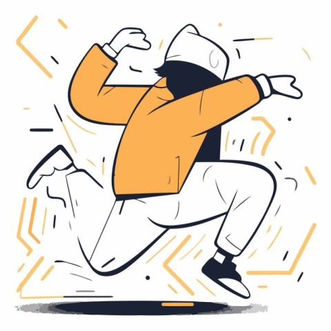 Vector illustration of a young man dancing breakdance on a white