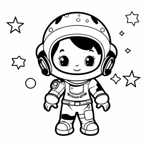 Cute Cartoon Astronaut Girl Vector Illustration for Coloring Boo