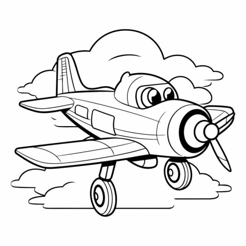 Cartoon Airplane Flying in the Sky - Coloring Book Page