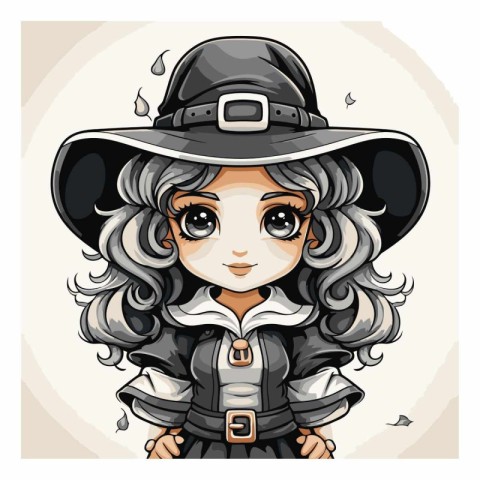 Cute cartoon pirate girl in hat and cloak.