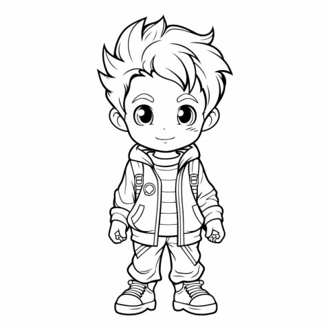 Cute little boy in winter clothes for coloring book