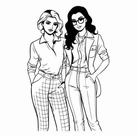 Fashion girls in sketch-style. Girls in fashionable clothes.