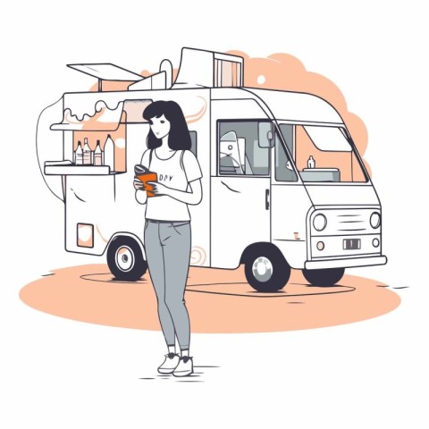 Vector illustration of a woman buying ice cream in a street food