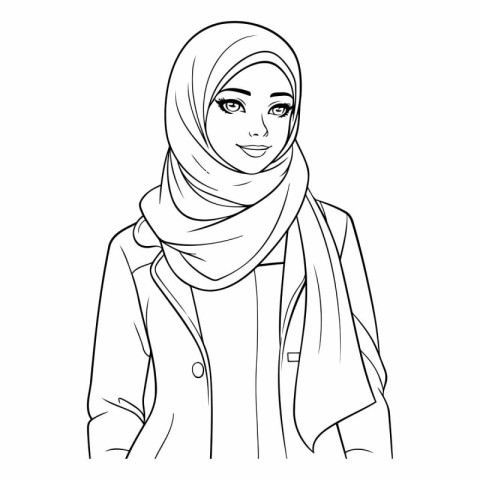 Beautiful young Muslim woman in hijab in sketch style.