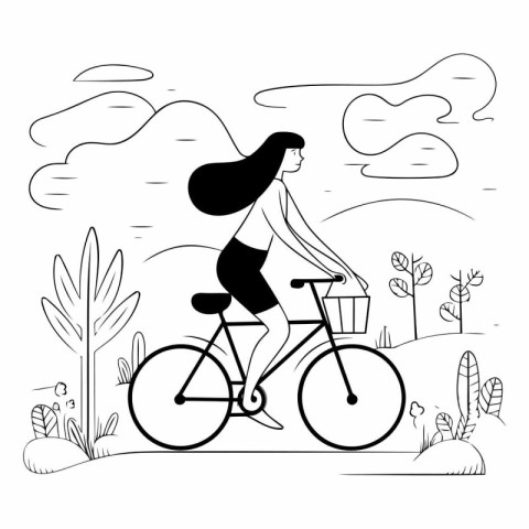 Woman with bike design. Nature plant summer season environment a