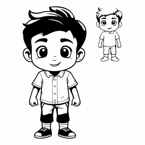 cute little boy with black and white color vector illustration g