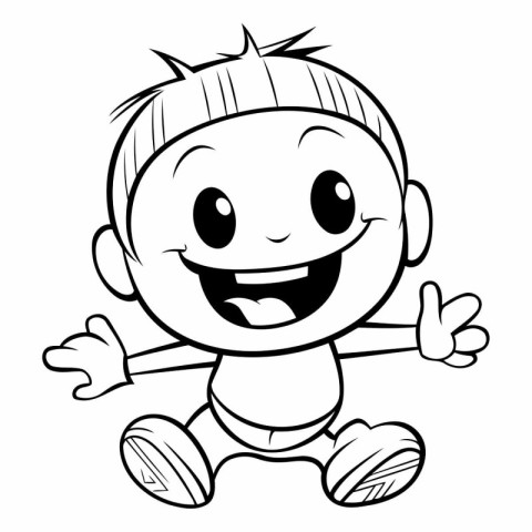 Illustration of a Kid Boy Smiling and Waving His Hand