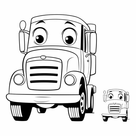 Black and White Cartoon Illustration of Funny Truck Character fo