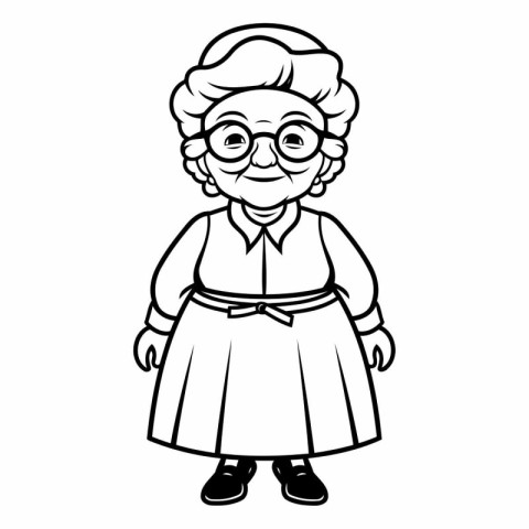 Black and White Cartoon Illustration of Grandmother Comic Charac