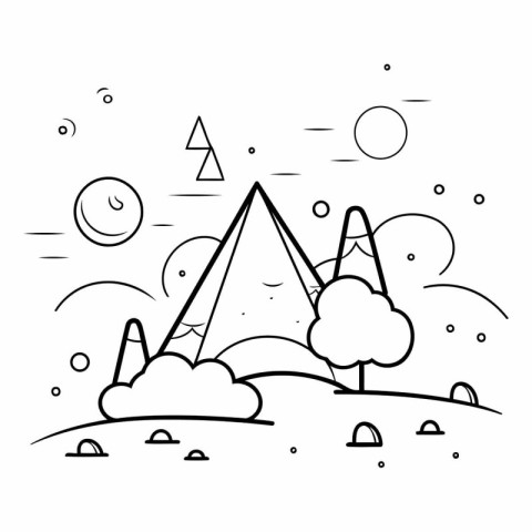 Outline of a mountain landscape in outline style.