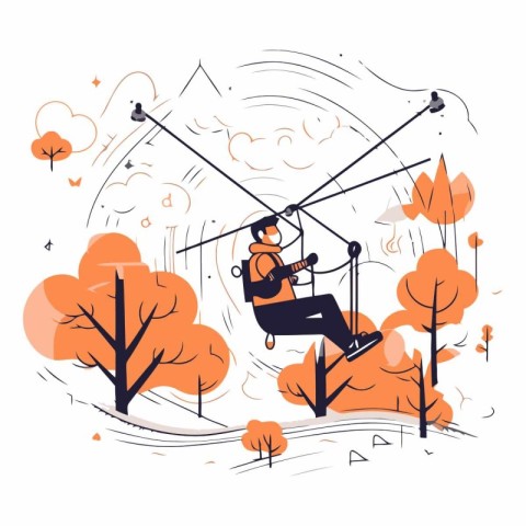 Vector illustration of a man on a swing in the autumn forest.