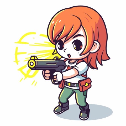 Illustration of a Little Girl Holding a Gun While Pointing at So