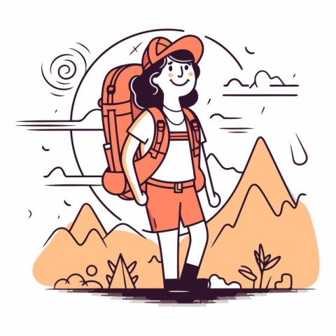 Vector illustration of a girl with a backpack on the background