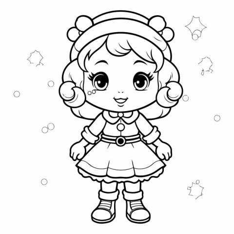 Coloring Page Outline Of a Cute Little Girl in Christmas Costume