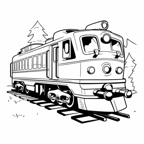 Train in the forest in black and white colors.