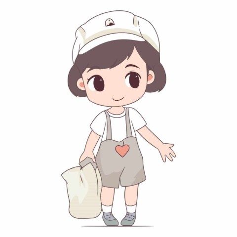 Cute little girl in sailor costume with bag.