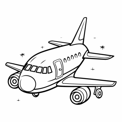 Black and White Cartoon Airplane Vector Illustration for Colorin