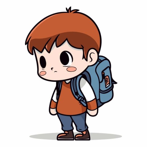 Boy with backpack. Cute schoolboy character.