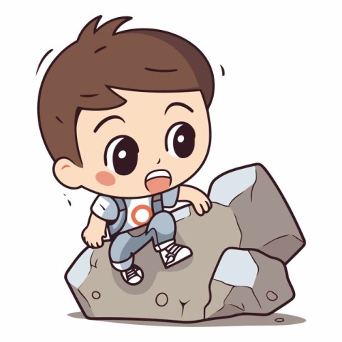 Cute boy climbing a rock of a cute boy climbing a rock.