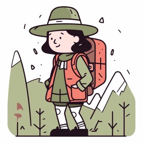 Vector illustration of a girl with a backpack walking in the for