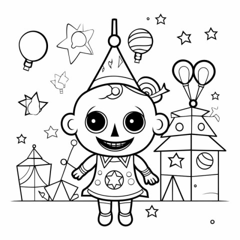 Coloring Page Outline Of cartoon kid with party hat.