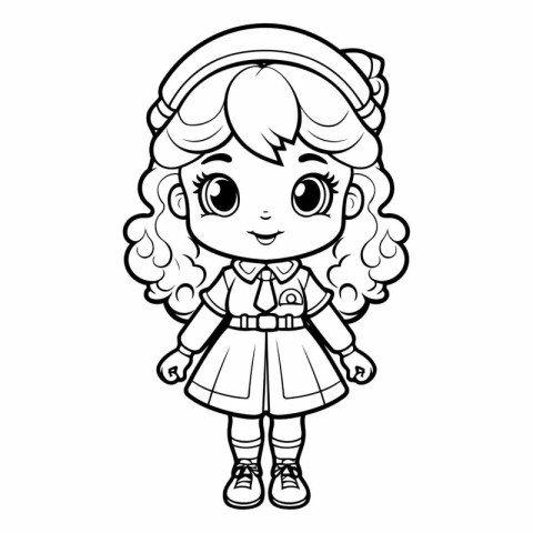 Coloring book for children: Cute cartoon girl in a dress