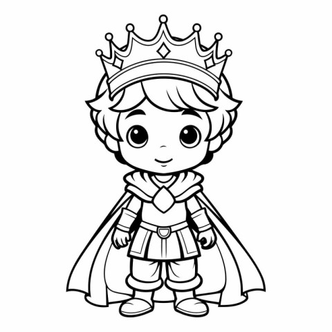 Cute cartoon prince. Black and white vector illustration for col