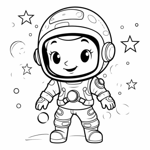 Cute astronaut boy in space suit for coloring book.