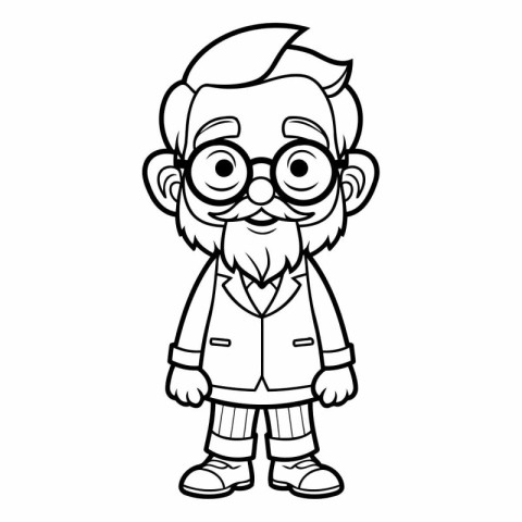 Black and White Cartoon Illustration of Grandfather or Grandfath