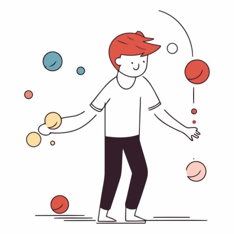 Boy juggling balls. Flat vector illustration of a boy juggling b