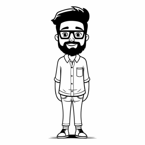 Young hipster man with beard and glasses cartoon vector illustra