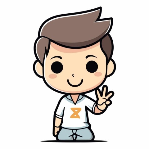 Cute Cartoon Boy Gesturing OK Sign Vector Character Illustration