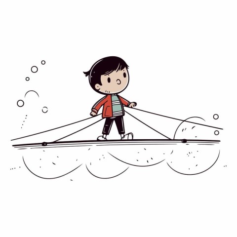 Vector illustration of a boy riding a water skiing on a lake.