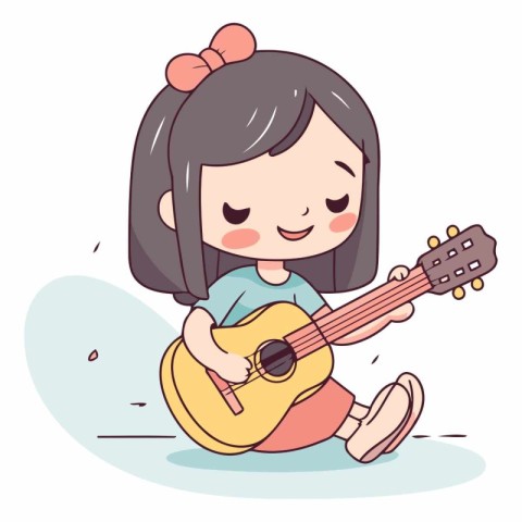 Little girl playing guitar. Cute cartoon character.