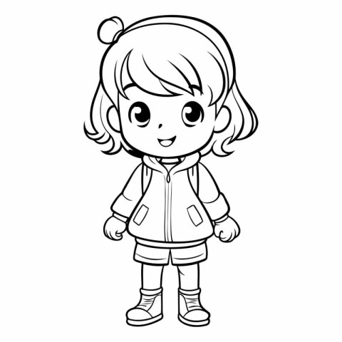 Coloring Page Outline Of a Cute Little Girl Cartoon Character