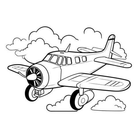 airplane flying with clouds icon cartoon vector illustration gra