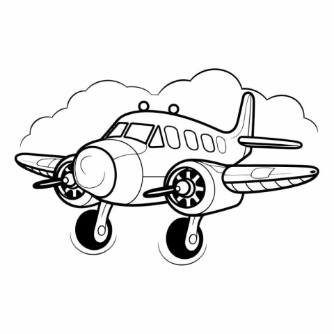 Airplane in the clouds of a cartoon airplane on a white backgrou