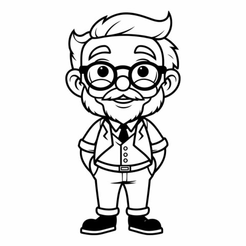 Grandfather - Black and White Cartoon Mascot Character Illustrat