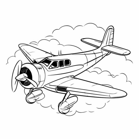 Airplane in the clouds. Coloring book.