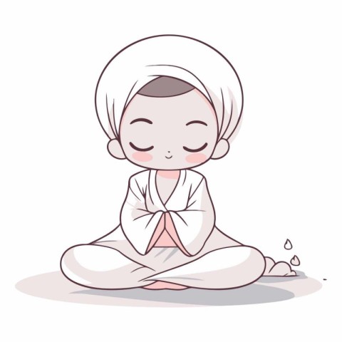 Illustration of a cute little boy doing yoga on a white backgrou