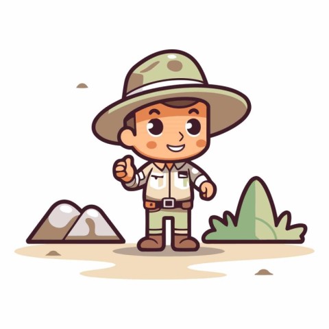 Cute explorer boy cartoon vector illustration. Cute little explo