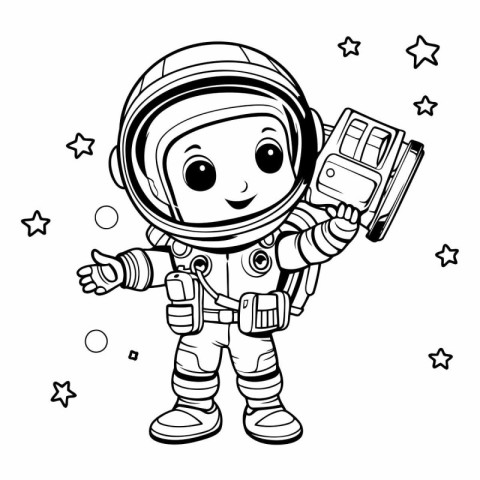 Coloring book for children: Astronaut in space suit.