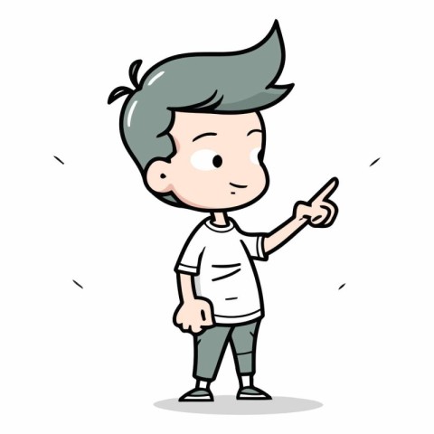 Cute Boy Pointing Finger - Cartoon Vector IllustrationÃ¯Â»Â